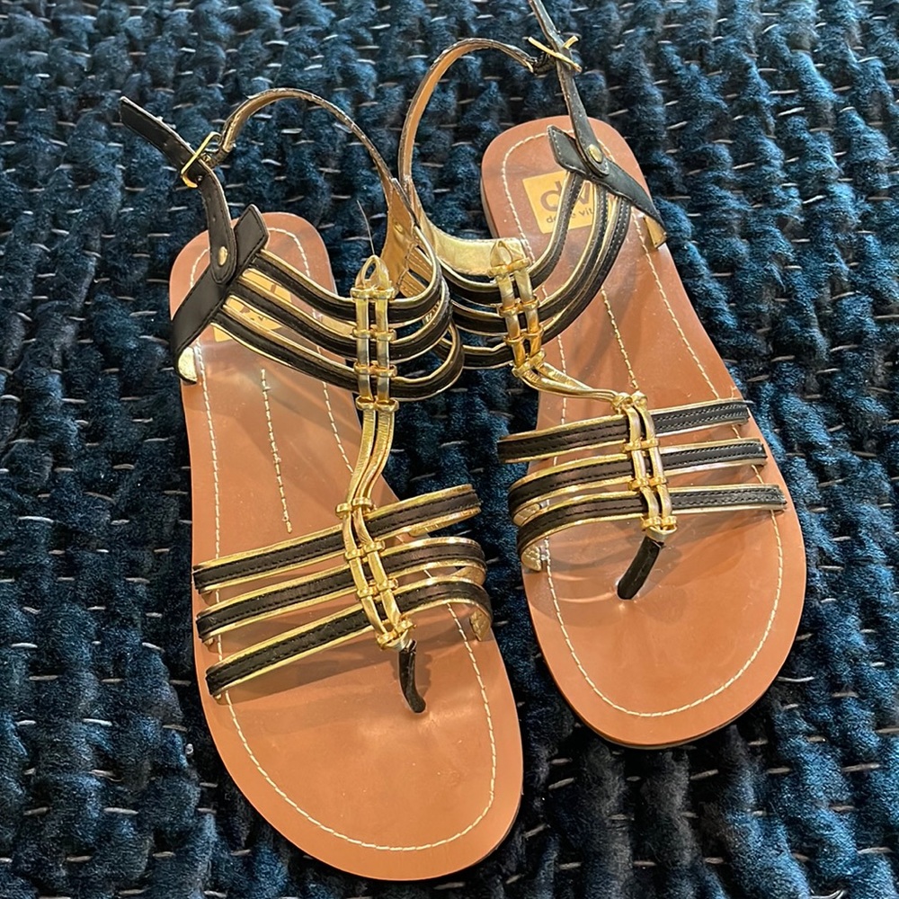 Dolce Vita Flat Black and Gold Sandals